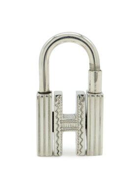 Hermes Touareg Cadena Padlock Key Charm Pendant Top Head Key Holder Silver